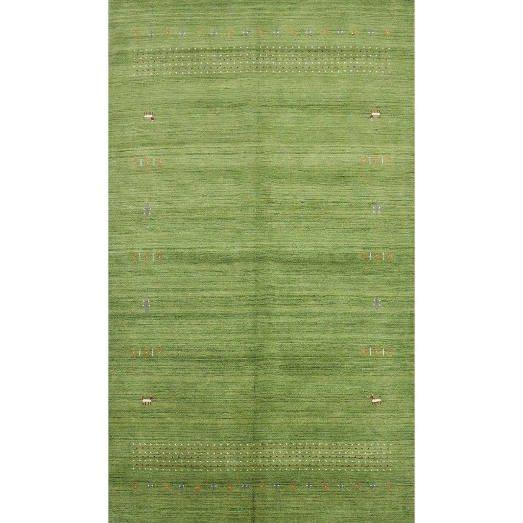 Hand Knotted Oriental 100% Wool Carpet Tribal Animal Pictorial Green Gabbeh Area Rug - 9' 0'' X 5' 10''