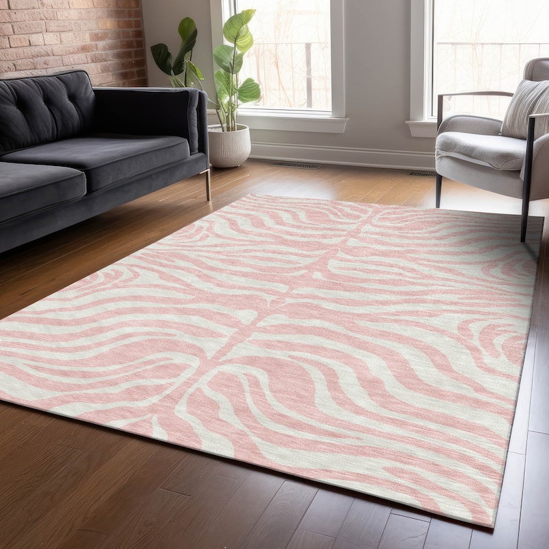Machine Washable Indoor/ Outdoor Modern Animal Print Chantille Rug - Pink - 5' x 7'6"