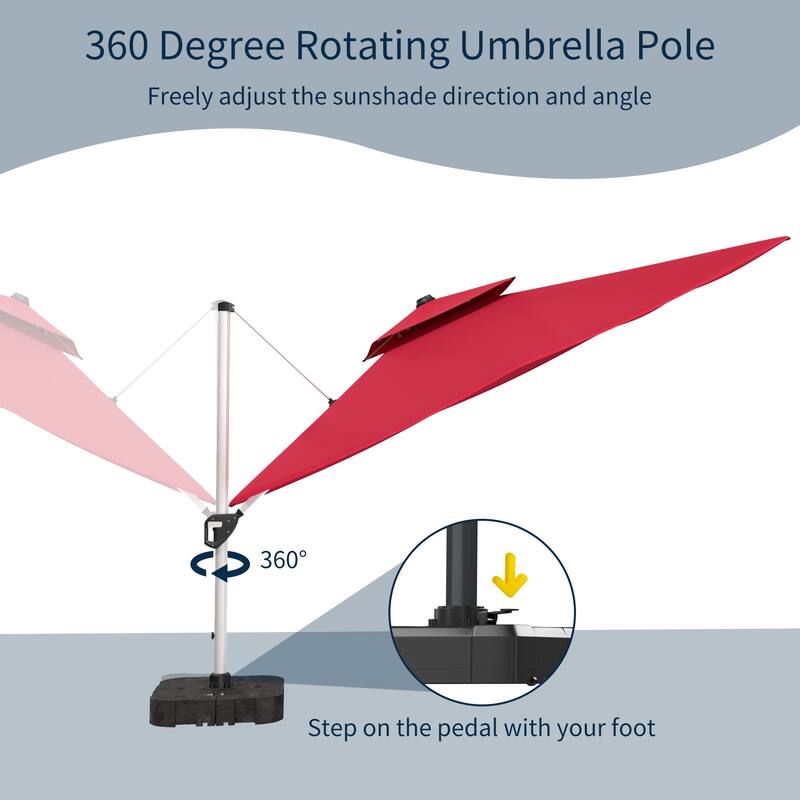11FT Patio Umbrella Outdoor Square Double Top Umbrella with Base
