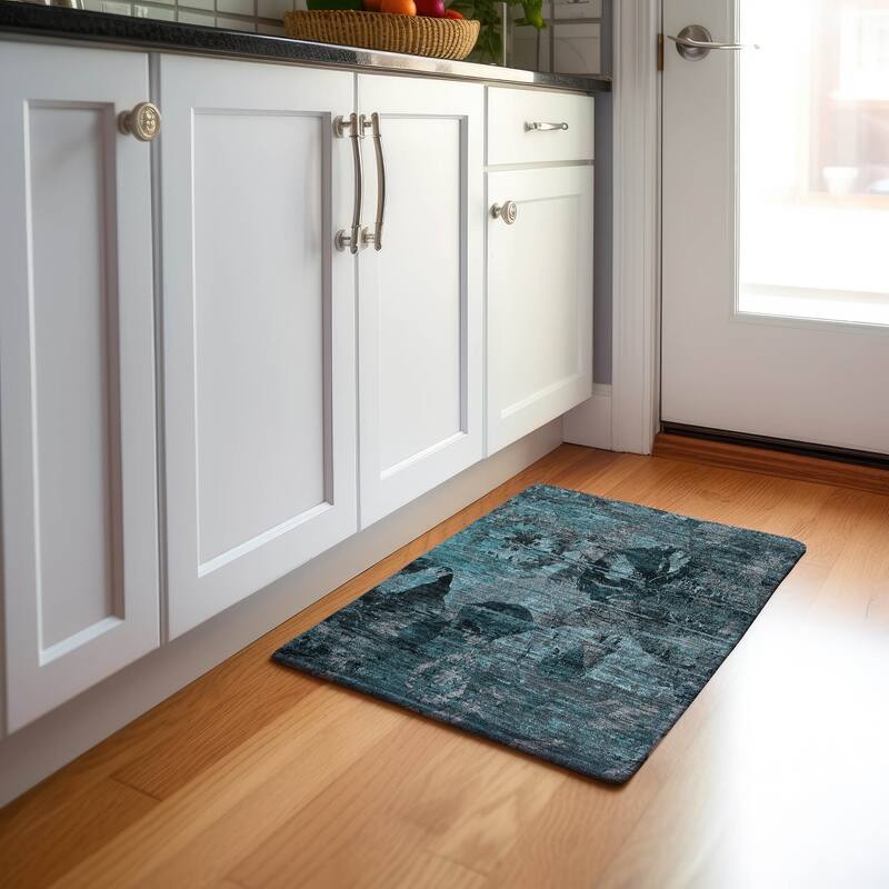 Premium Washable Super Soft Solid Abstract Mayfield Rug - Teal - 1' 8" x 2' 6" - Rectangle