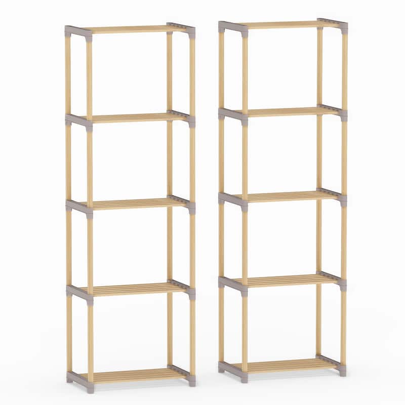 Gymax 2PCS 5-Tier Bookshelf w/Open Shelves Freestanding Storage