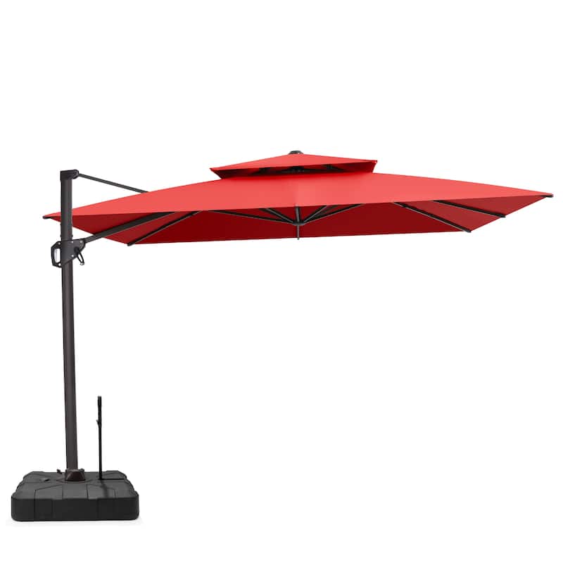 VredHom Offset Cantilever Patio Umbrella with 4-piece Fillable Base - Red