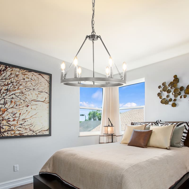 6/12-Light Wagon Wheel Farmhouse Chandelier - 6-Light - Silver