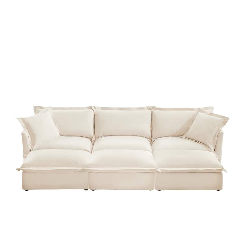 120" Chenille 3-Seater Sectional Sofa with 3 Ottomans