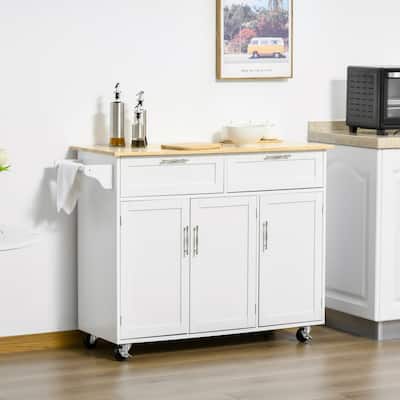 Wood Kitchen Cart with Drawers, Cabinets and Casters - 47.75" W x 18" D x 35.75" H