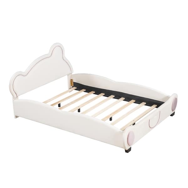 slide 2 of 10, Animals Style Upholstered Bed with Bed-end Storage Pocket, Full Size Platform Bed Velvet Frame Bed Beige Bear-shaped Headboard Beige - Full