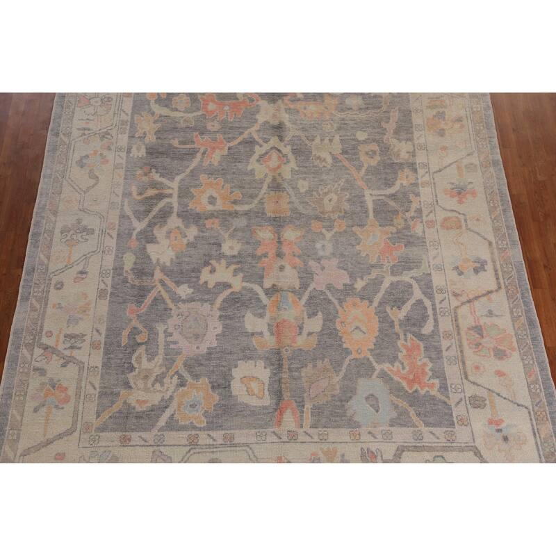 Hand Knotted Oriental 100% Wool Carpet Transitional All-Over Greys & Charcoal Oushak Area Rug - 11' 11'' X 9' 2''