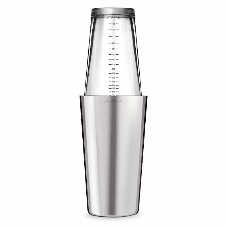 Final Touch Boston Shaker with Silicone Seal and Measurements - Glass - 15 oz - shaker - 27 oz - Glass - 15 oz - shaker - 27 oz  - 2 Piece
