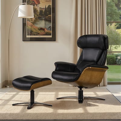 Jovan 31.5" Genuine Leather Recliner Lounge Chair with Ottoman