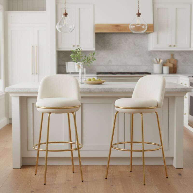 Roomfitters Rio Claro Indoor Metal Upholstered Barstools with Gold Frame, Low Back, Set of 2 - Set of 2