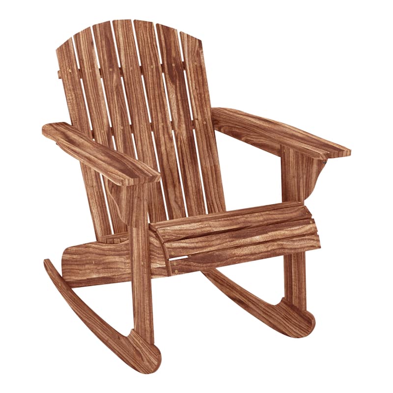 Outdoor Wooden Rocking Chair with Ergonomic Backrest and Slatted Design for Garden and Backyard Seating - Carbonized