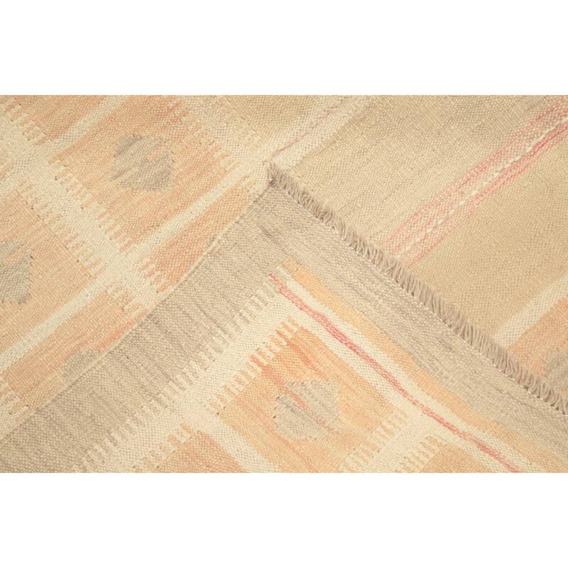 Hand Woven Oriental 100% Wool Carpet Southwestern Tribal Beige & Ivories Kilim Area Rug - 9' 0'' X 5' 11''