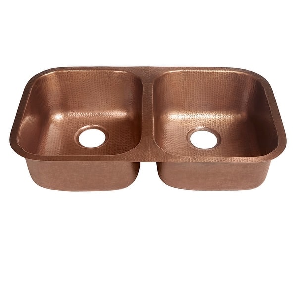slide 2 of 3, Orwell Copper 32.25" Double Bowl Undermount Kitchen Sink