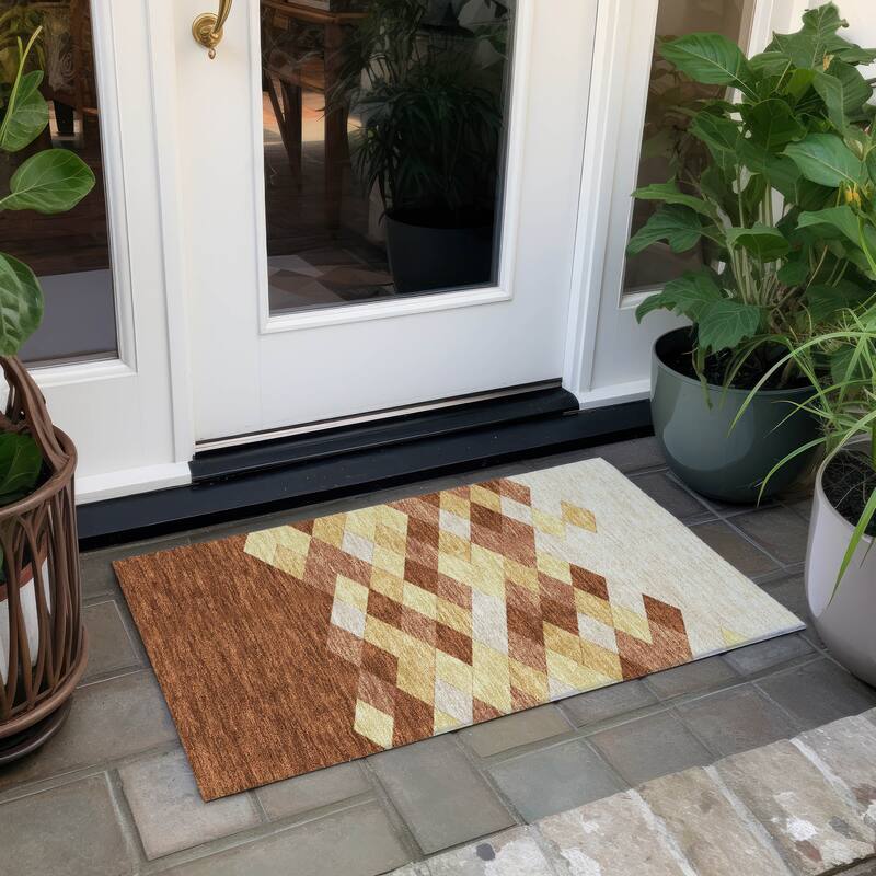 Machine Washable Indoor/ Outdoor Modern Avo Chantille Rug - Paprika - 1'8" x 2'6"