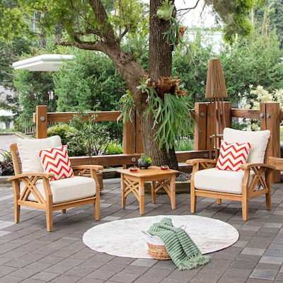 Cambridge Casual Carmel 3-Piece Teak Patio Chat Set with Cushions