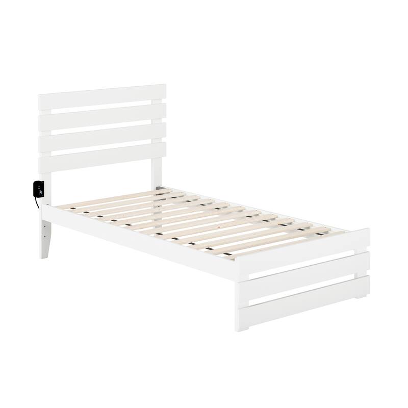 Oxford Bed with Footboard and USB Turbo Charger - White - Twin