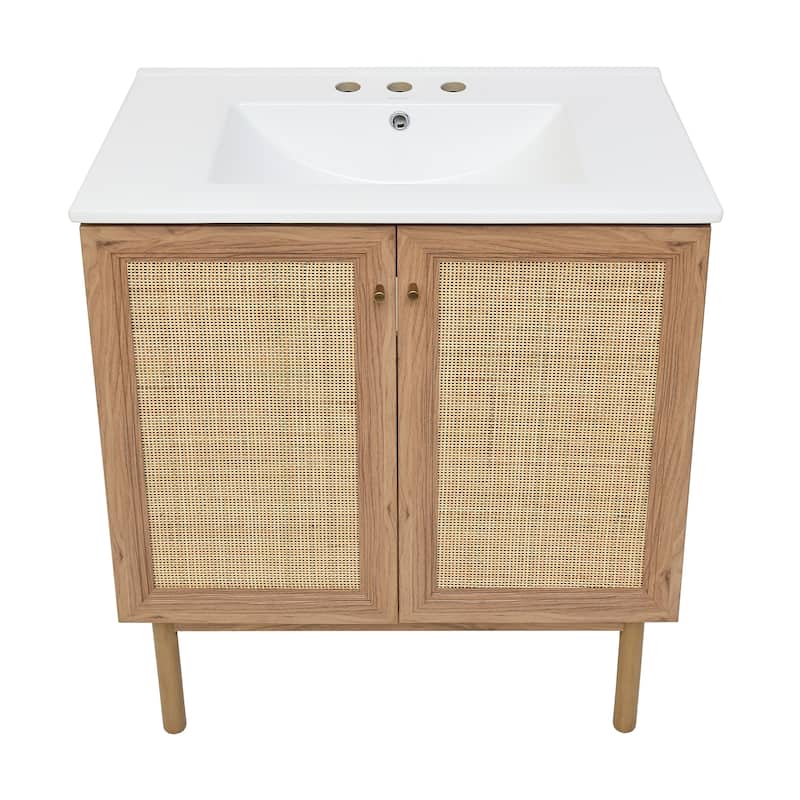 Classe 30 In. Brown Oak Bathroom Vanity With White, 3-Hole Ceramic Sink Top