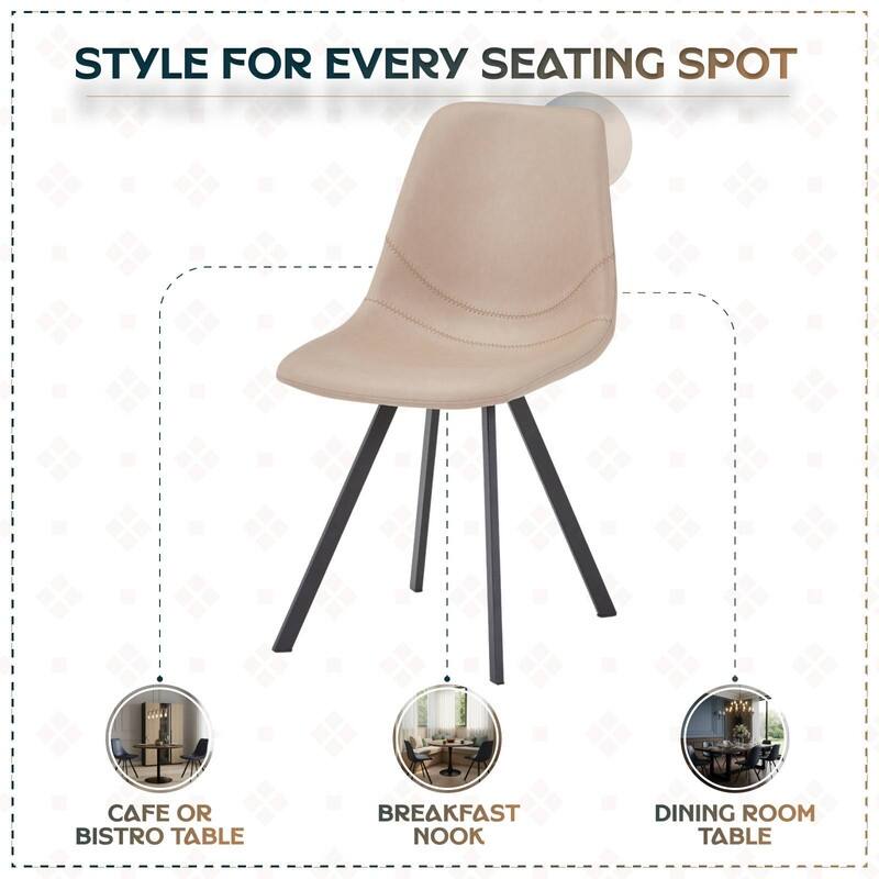 Markley Modern Ergonomic Leather Dining Chair with Black Steel Legs, Scratch-Resistant & Comfortable Kitchen Chair