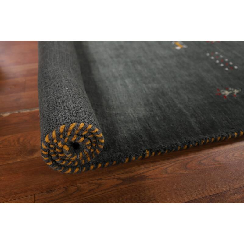 Dark Green Gabbeh Indian Accent Rug Handmade Tribal Wool Carpet - 2'11" x 4'10"