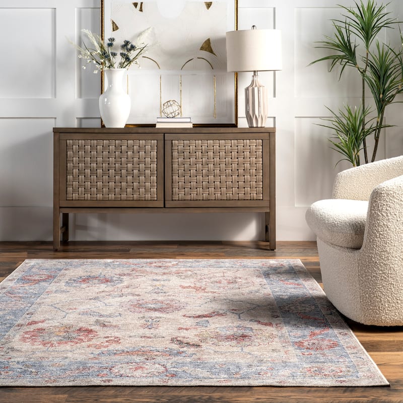 Nuloom Delana SpinClean Persian Floral Machine Washable Area Rug