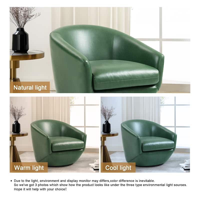 Vegan Leather Upholstered Swivel Barrel Accent Chair