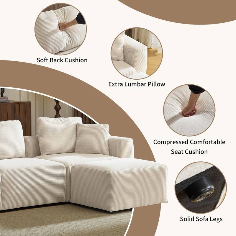 112.2‘’ W Corduroy Modern Compressed Block Sectional Couch with Plush Cushions