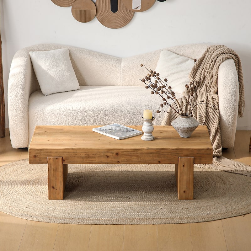 47.6" Farmhouse Solid Wood Coffee Table - Rectangular Rustic Accent Table for Living Room or Home Office