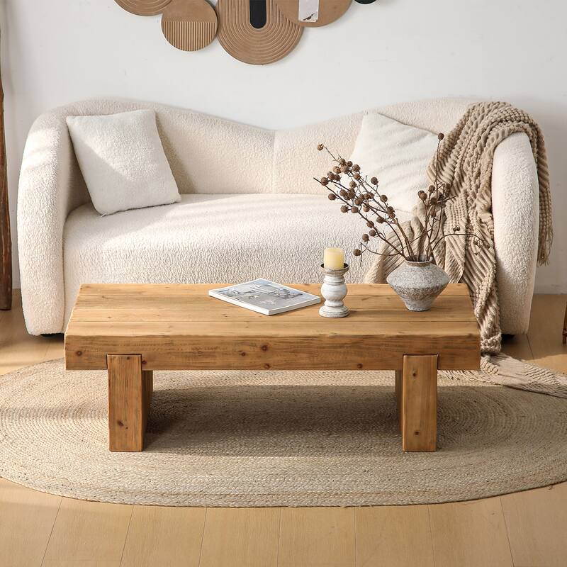 47.6-Inch, Farmhouse Coffee Table Rustic Style Rectangular Coffee Table with 2 Bases, for Living Room