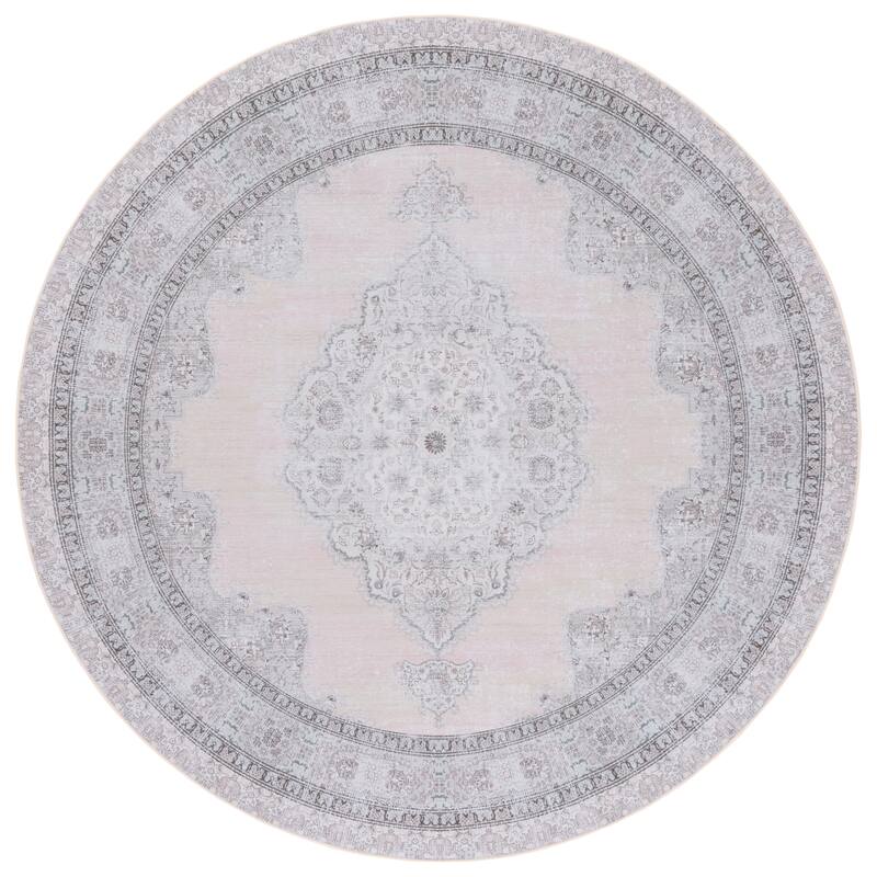 SAFAVIEH Tucson Machine Washable Slip Resistant Eleanore Oriental Medallion - 6' Round - Beige/Light Green - Round