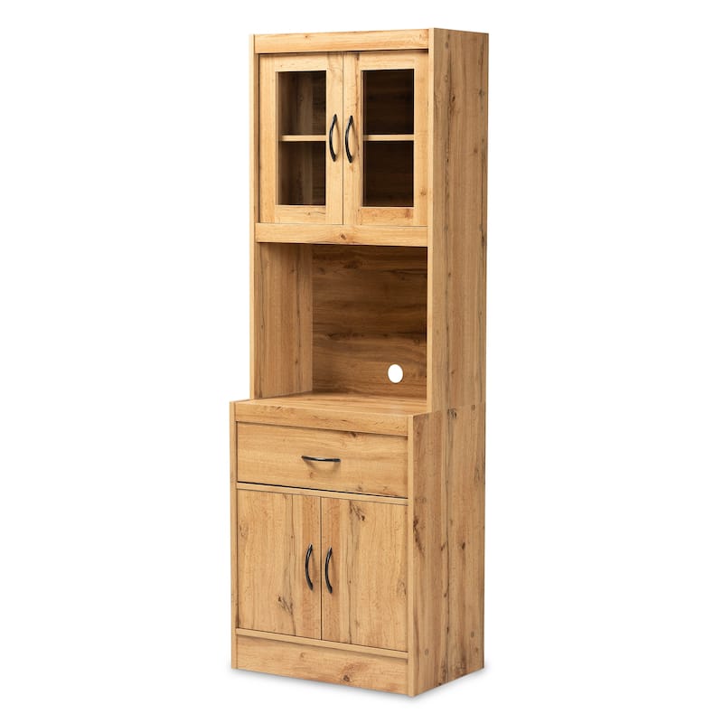 Laurana Modern and Contemporary Kitchen Wood Cabinet and Hutch - Oak Brown