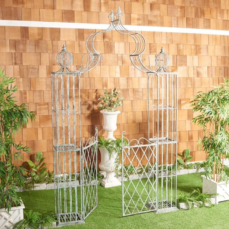 SAFAVIEH Sky Victorian Iron Outdoor Garden Arch Arbor - Antique Dark Green