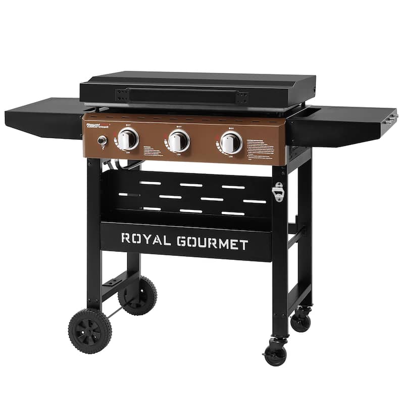 Royal Gourmet 3-Burner Gas Griddle with Hood and Side Shelves