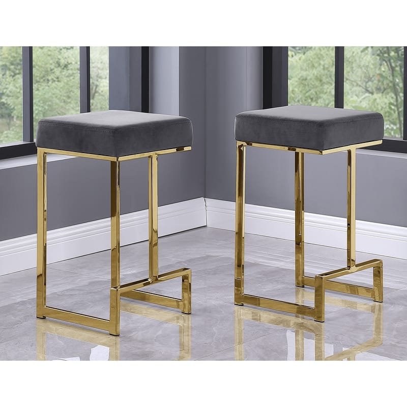 Best Master Furniture Velvet Gold Counter Height Stool (Set of 2) - Grey