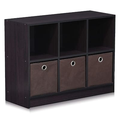 31.6 in. Tall Walnut Wood 6-Shelf Bookcase
