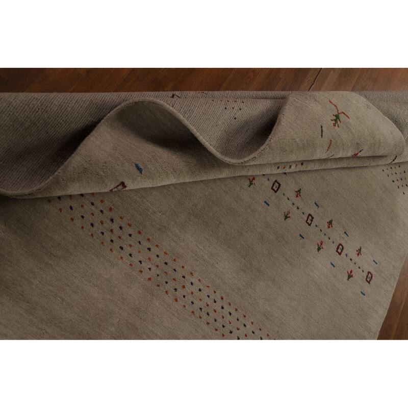 Tribal Gabbeh Area Rug Hand-Knotted Beige Oriental Wool Carpet - 5'7" x 7'10"