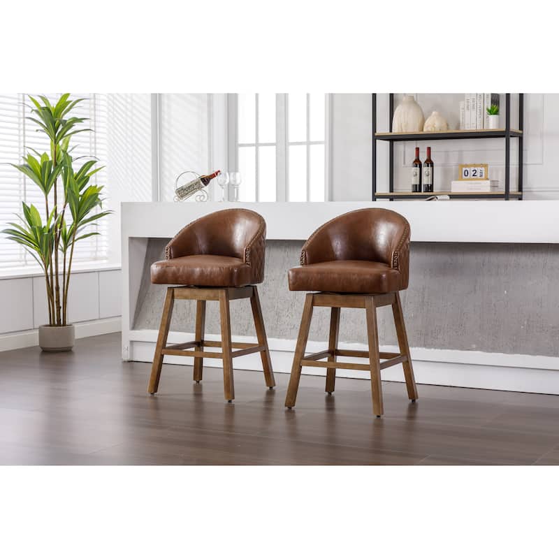 Brown PU Leather Barstools Counter Height Swivel Dining Chair Low Back