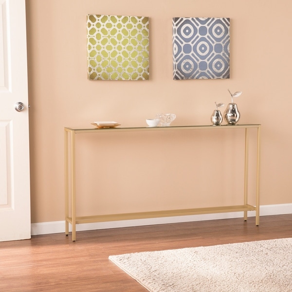 Silver Orchid Ham Long Narrow Console Table with Mirrored Top. Opens flyout.