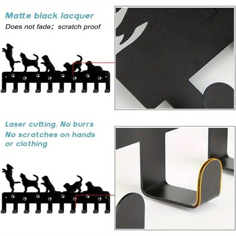 Black Metal Wall-Mounted Towel Hook Rack with 6 Hooks for Bathroom and Kitchen Storage - 12.09”L x 5.9”H