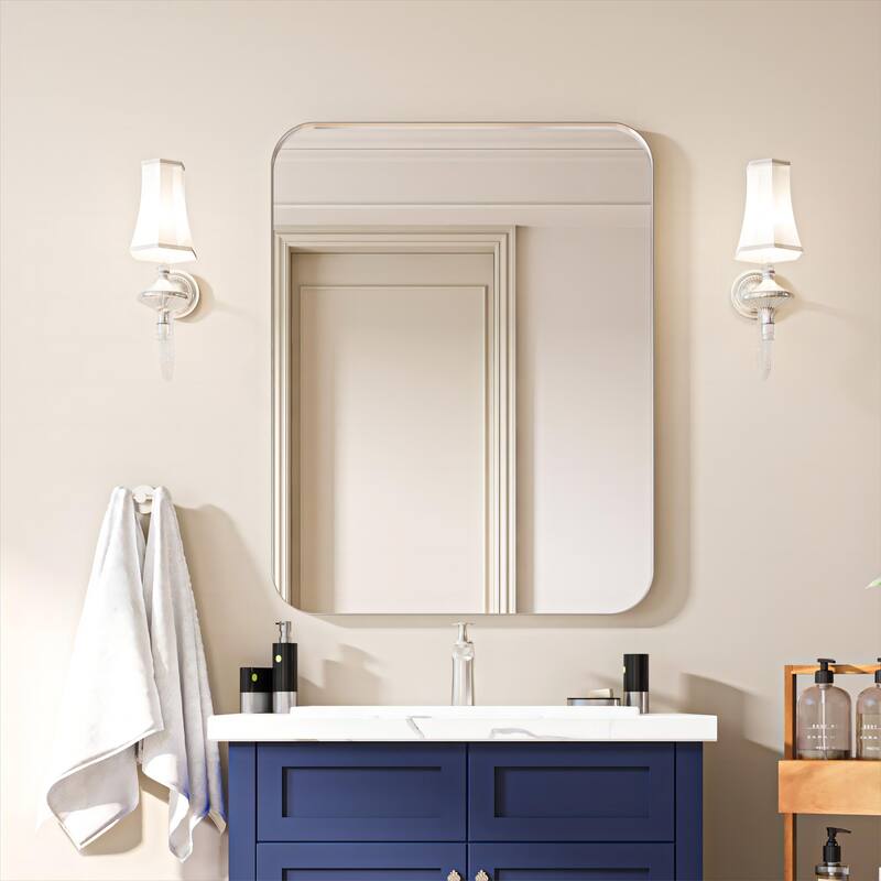 Organnice Rectangular Aluminum Frame Vanity Bathroom Mirror with Clear Glass