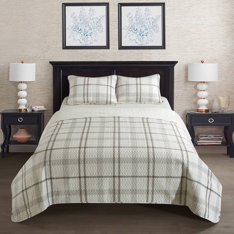 Dearfoams Willisville Micromink 3pc Quilt Set with Micromink Reverse