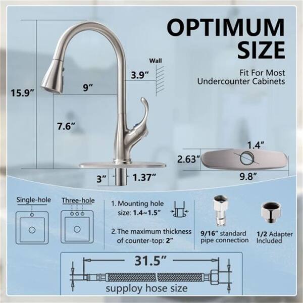 Kitchen Faucet with Sprayer Stainless Steel Single Handle ...
