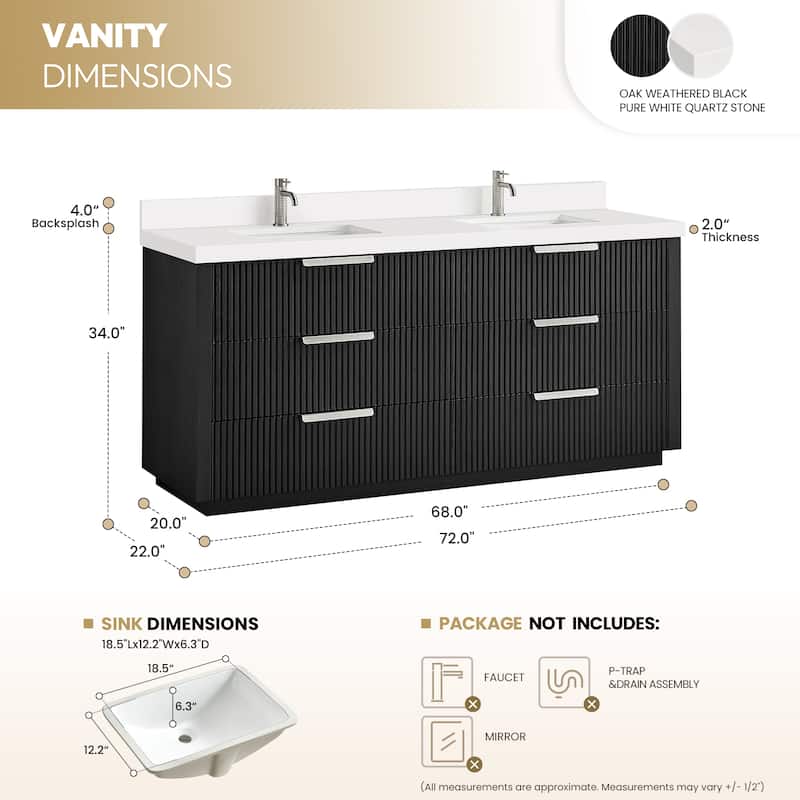 Santarem Double Vanity with Pure White Quartz Stone Top without Mirror