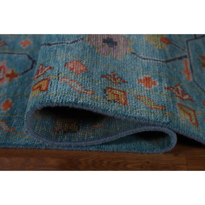All-Over Blue Oushak Oriental Area Rug Hand-Knotted Wool Carpet - 9'0" x 11'11"