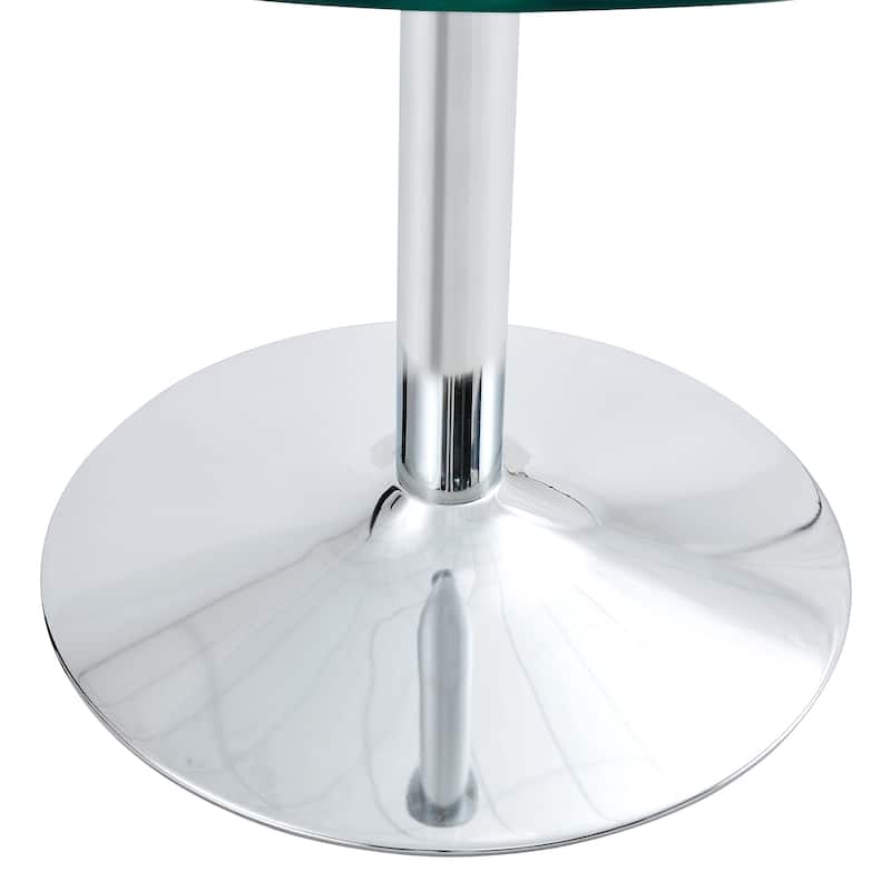 Roomfitters Round Glass Dining Table with 39.7 Inch Top and Silver Electroplated Legs for Dining Area, Silver, Transparent