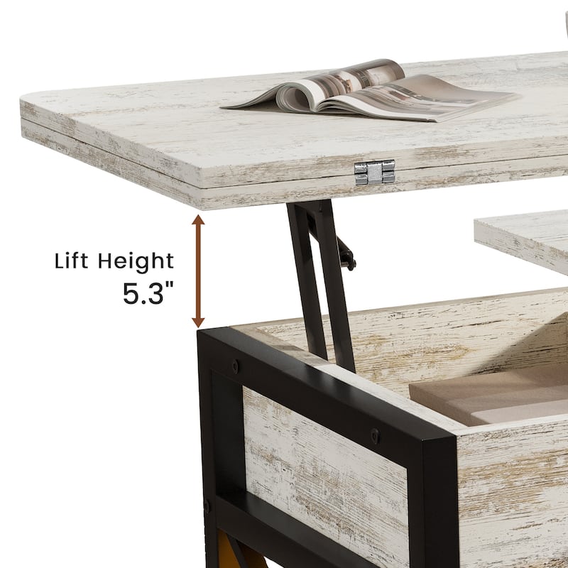 Coffee Table Lift Top 2 Drawers Hidden Compartment for Living Room