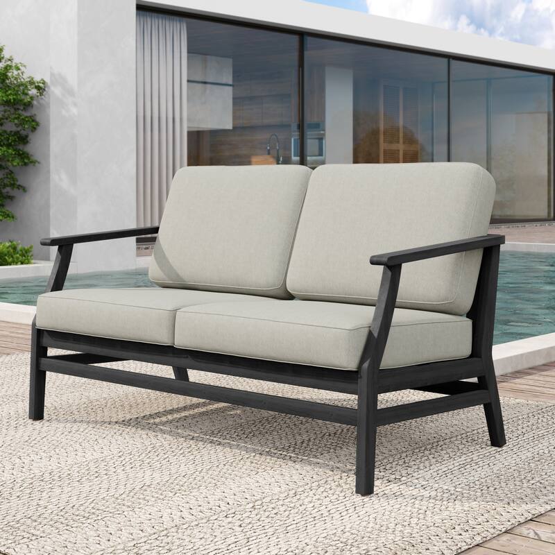 Patio Teak Wood Outdoor Loveseat Sofa with Cushions