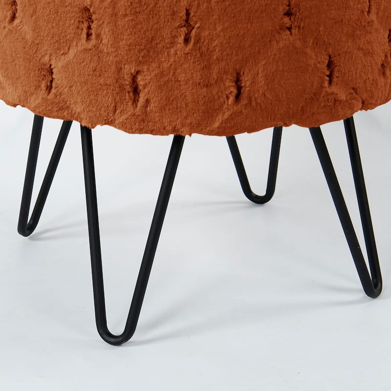Jacquard Solid Fauxfur Round Ottoman