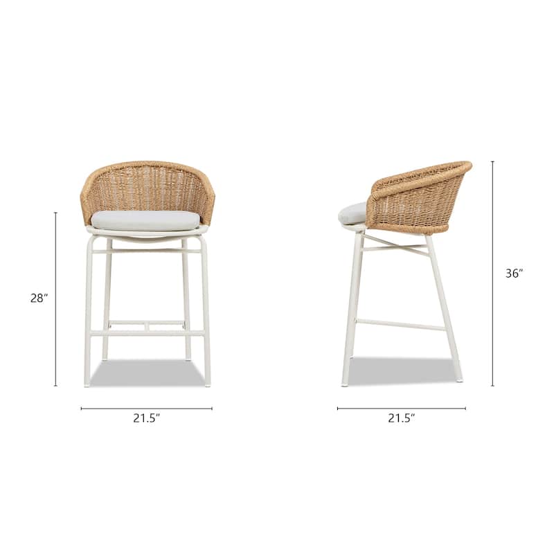 Santorini 28" Wicker Outdoor Patio Bar Stool (Set of 2) with Arms - 21.5"W X 21.5"D X 36"H