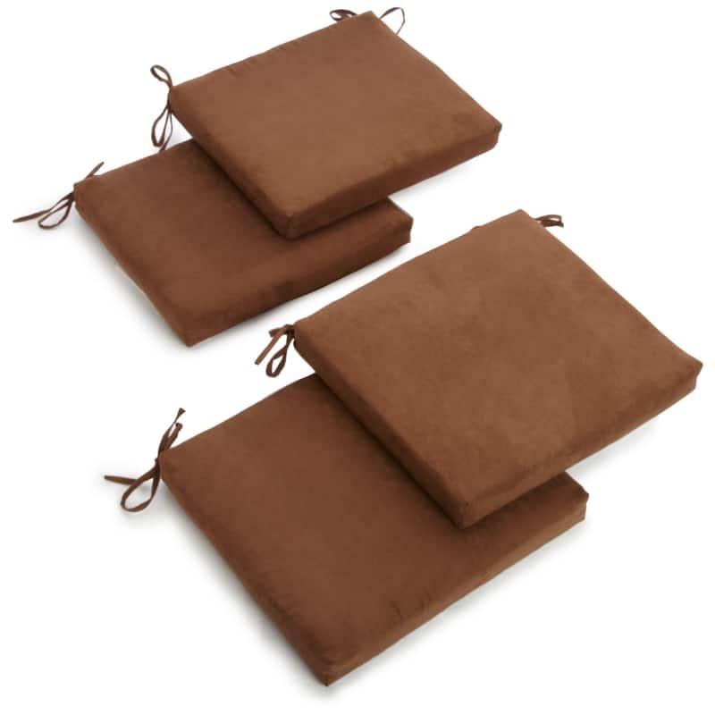 20-inch by 19-inch Microsuede Chair Cushion with Ties (Set of 1, 2, or 4) - Set of 4 - Chocolate