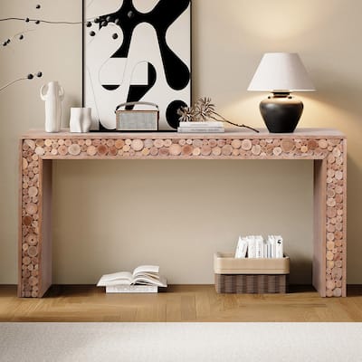 Rustic Wood Console Table with Natural Log Accents for Entryway or Hallway Display and Organization